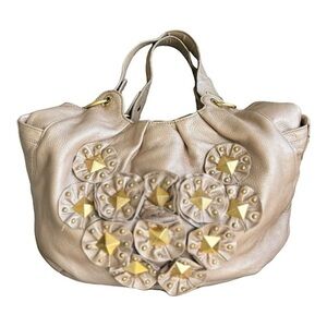 Isabella Fiore Star Stud Angie Bag Beige Bronze Leather Bag Gold with Gold Studs